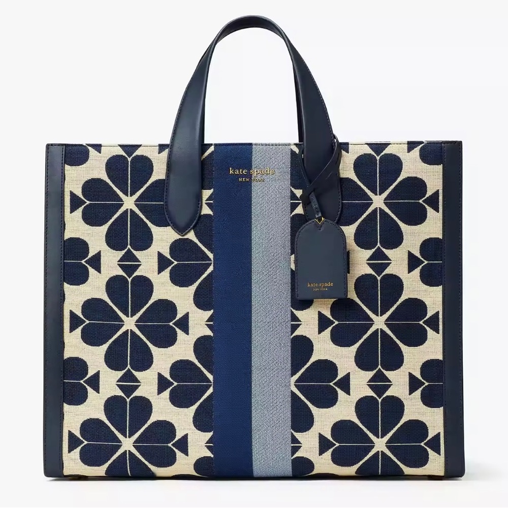 Oversized Spade Flower Jacquard Stripe Manhattan Large Tote NWT